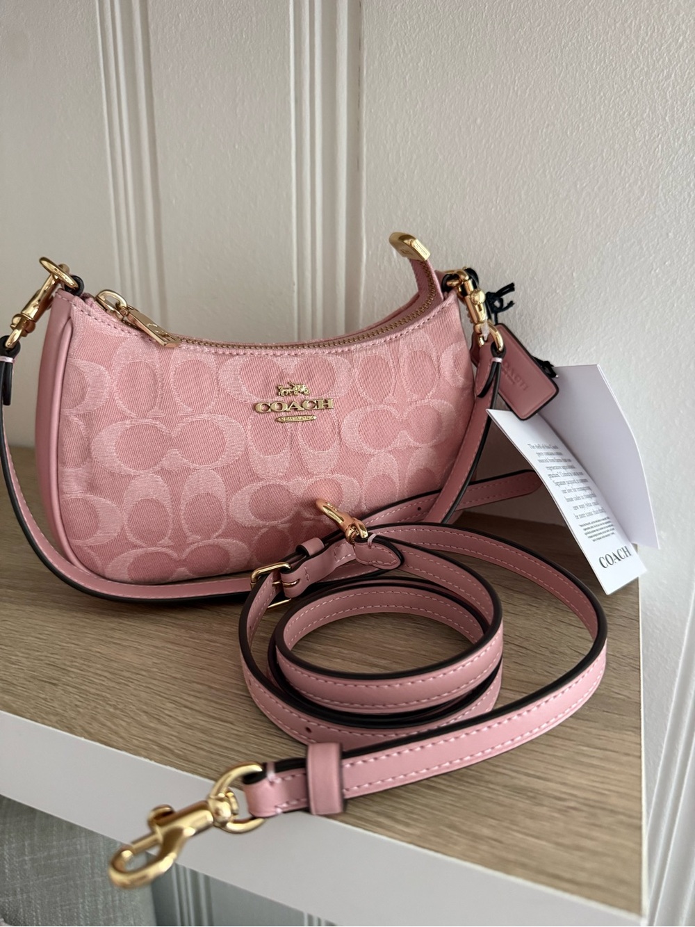 Coach NWT Mini Teri Pink Denim Signature Shoulder Bag
